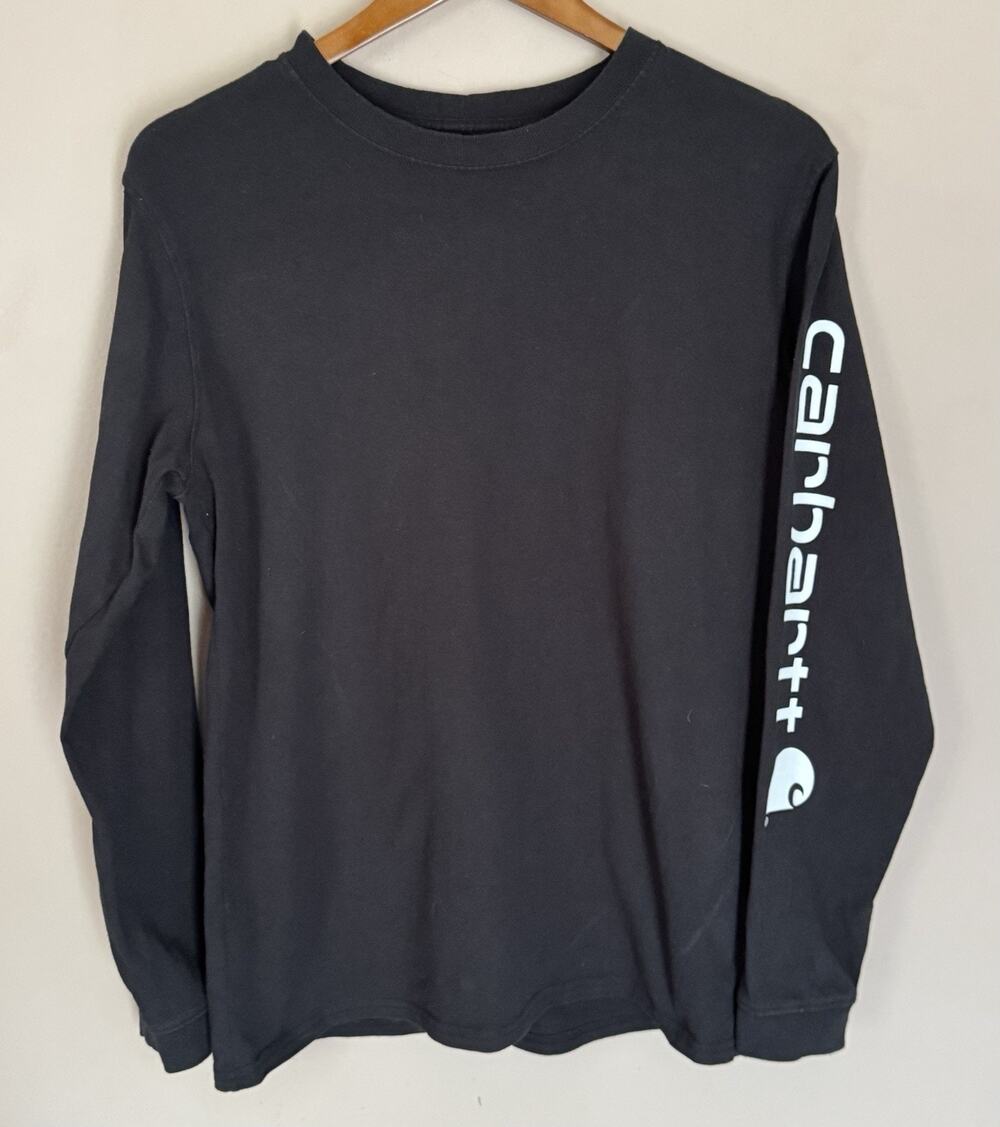 Carhartt Boys M (8/10)Black Long Sleeve Graphic Sleeve Logo T-Shirt Original Fit